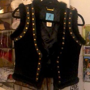 Marciano black genuine leather with rabbit fur trim